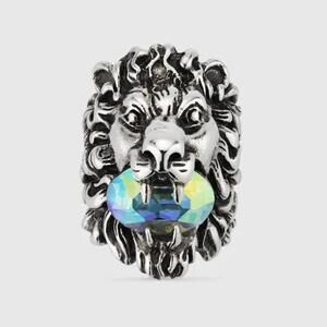 Gucci .925 Silver Lion Head Ring With Crystal